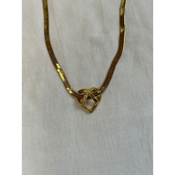 Gold Toned Heart Pendent Necklace with Gems, 23 Inch Herringbone Chain - Picture 6 of 6